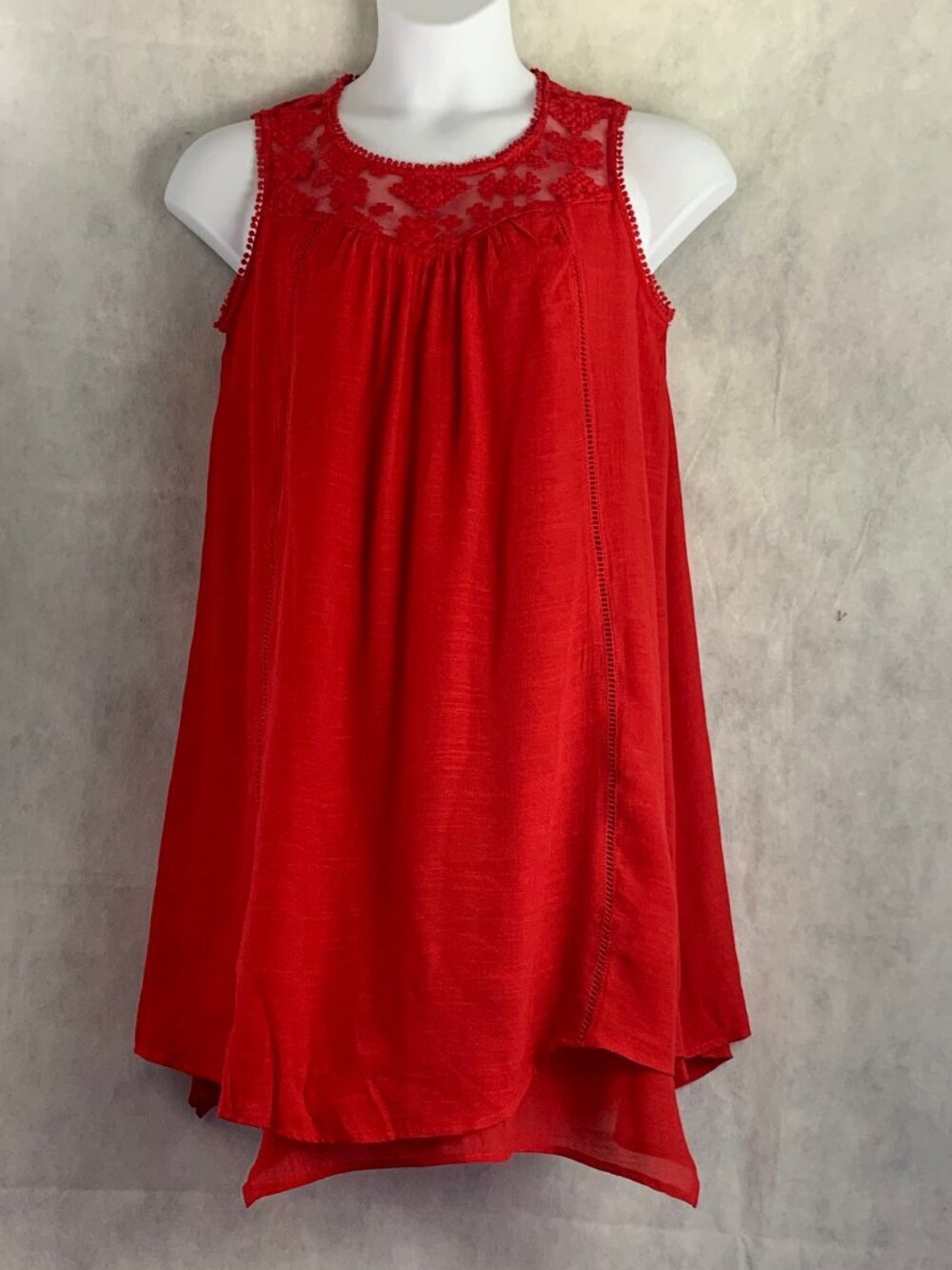 Style & Co. Women's Lace-Yoke Handkerchief-Hem A-Line Dress, Real Red